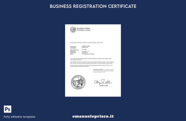 certificato di buona reputazione USA California in stile verificato Modello Wo 1